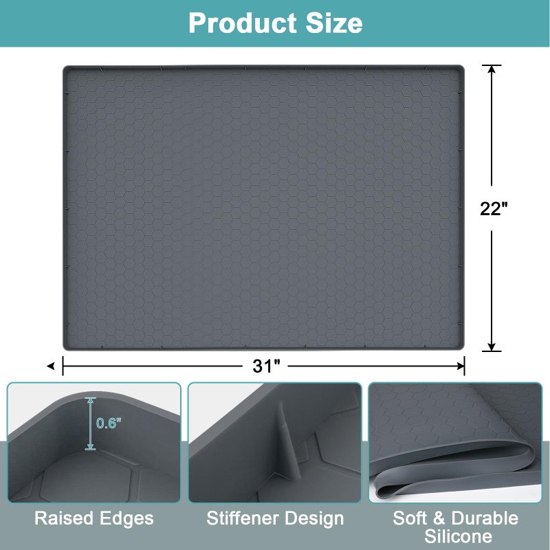 MECHEER Under Sink Mats for Kitchen Waterproof 31"" x 22"", Silicone Under Kitchen Sink Mats and Protectors, Under The Sink Organizer for Kitchen and Bathroom Gray - Image 2